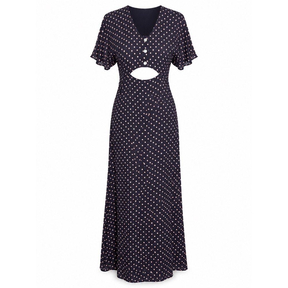 Christy Dawn Maxi Dress XS/S Navy Cutout Polka Dot Coquette Cottagecore romantic